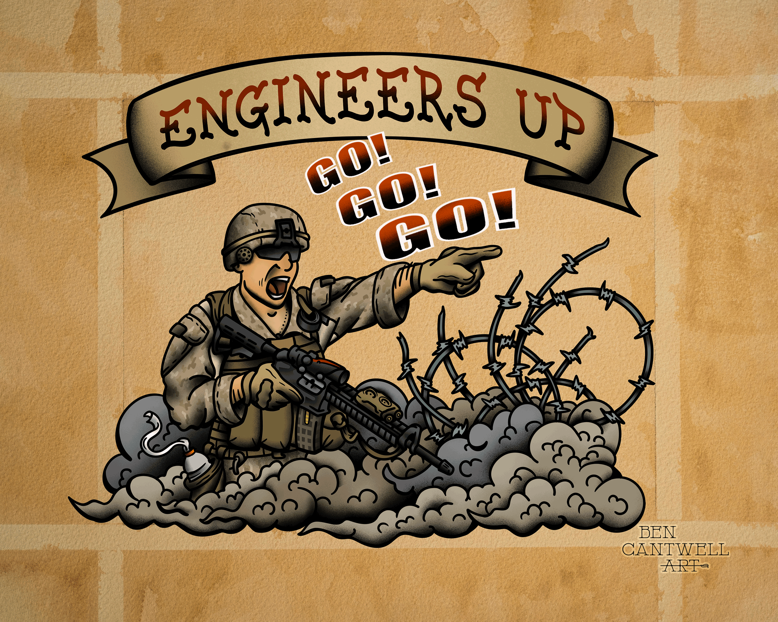 Combat Engineer Map Sign Combat Engineer Posters A Combat Engineer Carefully Scoops Dirt Away