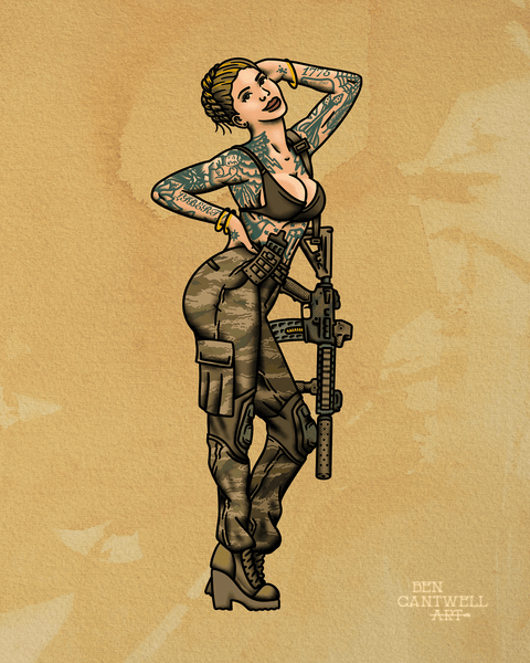 プリント 8x10銃を持つ女性のアートワーク BENC-2025-000940-SS2-tattooed-
