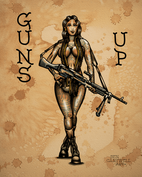 Pin Up Girl Tattoo Gun Canadian Army Military Pinup Girl Print C7
