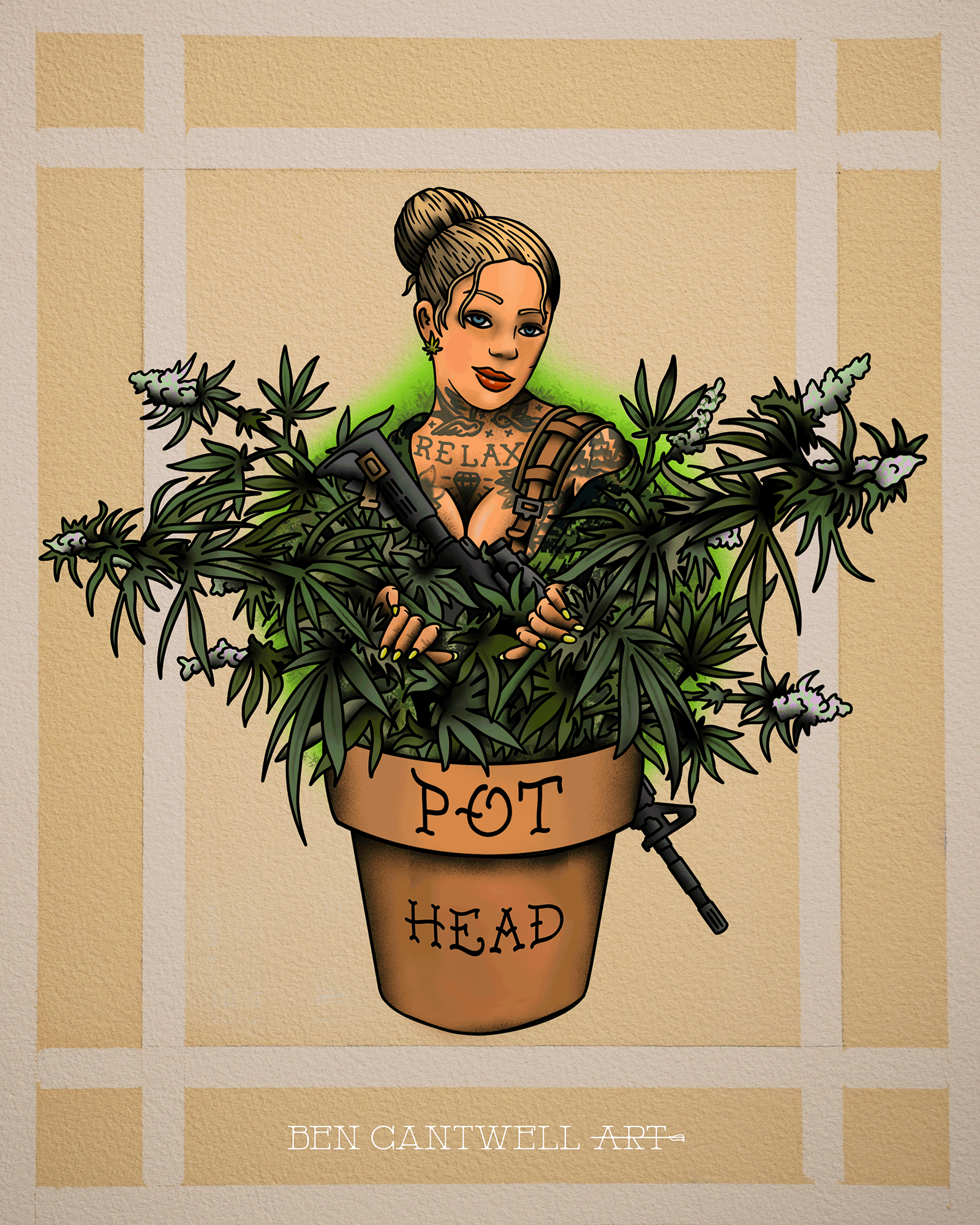 sexy pothead Pot Head Pin up with m4