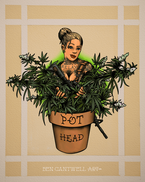 pothead artwork Pot Head Pin up with m4 – Ben Cantwell Art